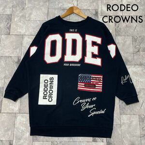 RODEO CROWNS ロデオクラウンズ sweat スウェット ビッグプリント 刺繍 ロング丈 グレー サイズF 玉FL3411