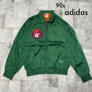 90s adidas アディダス デサント製 ナイロンジャケット ジップアップジャンパー ヴィンテージ 少年野球ワッペン レトロ グリーン 玉SS1526