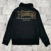 Norton ノートン ボリュームネック ジップアップジャケット スウェット 刺繍ロゴ クルミボタン バイク ブラック サイズXL 玉SS1478_画像10