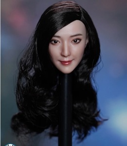 アクションフィギュア 汎用 カスタム 交換ヘッド 1/6 女性 ロングヘア アジア人 黒髪 面長 12インチ PVC フェイス ミニチュア 627