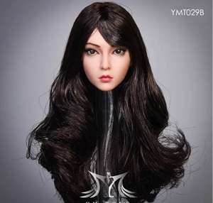 交換 ヘッド 女性 アジア人 カールヘア 黒髪 1/6スケール アクションフィギュア 専用 PVC ショートヘア 頭部 モデル ミニチュア 365