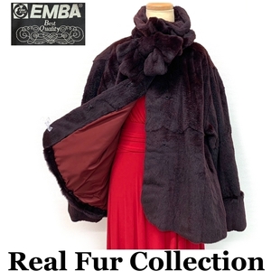 毛皮コート ウィーゼル EMBA リアルファー realfur 本物毛皮 ミディアム丈 着丈67cm 裾周囲165cm club藤(N713)