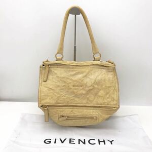 GIVENCHY ショルダー バッグ ハンドバッグ 鞄 2way シワ加工 パンドラ レザー 革 ベージュ EF0512 元袋付【NK4908】