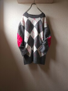 ザラ ZARA ゆったりシルエット♪アーガイル♪ニット セーター グレー×ピンク