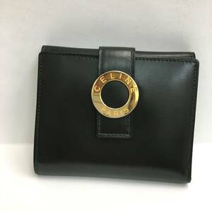 44715　CELINE　セリーヌ　サークル　ロゴ　金具　Wホック　財布　レザー