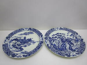 ke307* period thing ceramics made Japanese-style tableware large plate 2 sheets * used beautiful goods 