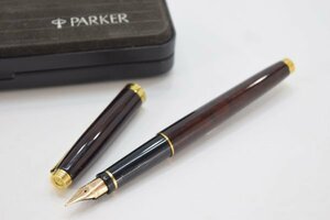 PARKER パーカー 万年筆 ペン先 585M 刻印 FRANCE フランス ブランド 文房具 筆記用具 ブラウン系×ゴールド Hb-201M