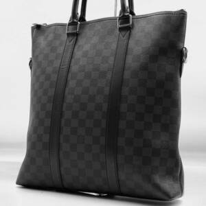 1円【極美品】LOUIS VUITTON ルイヴィトン N40000 アントン ダミエ グラフィット メンズ トートバッグ ビジネスバッグ ブラック 大容量