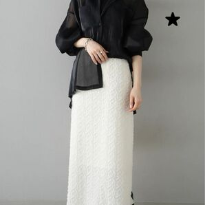★新品 ジャガードIラインスカート/アイボリー lumier