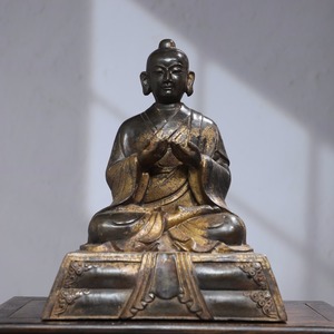 旧蔵 中國 清代 仏教 銅製拓金 仏像 仏教古美術 供養品 細密彫 時代物 置物 中国古美術 唐物 YF11