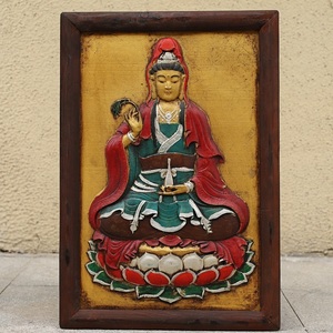 中國 清代 チベット仏教タンカ 花梨木彫 彩繪 観音菩薩 仏像 掛屏 仏教古美術 置物 時代物 中国美術 ZLC09