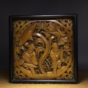 中国 清代 古花梨木彫 嵌古玉 首飾盒 細密彫 時代物 中国古美術 木彫り 置物 唐物 GYS19