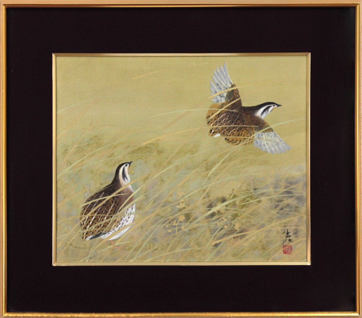 Norikuni Kawamura Quail Japanese painting [Authentic guaranteed] Painting - Hokkaido Gallery, Painting, Japanese painting, Flowers and Birds, Wildlife