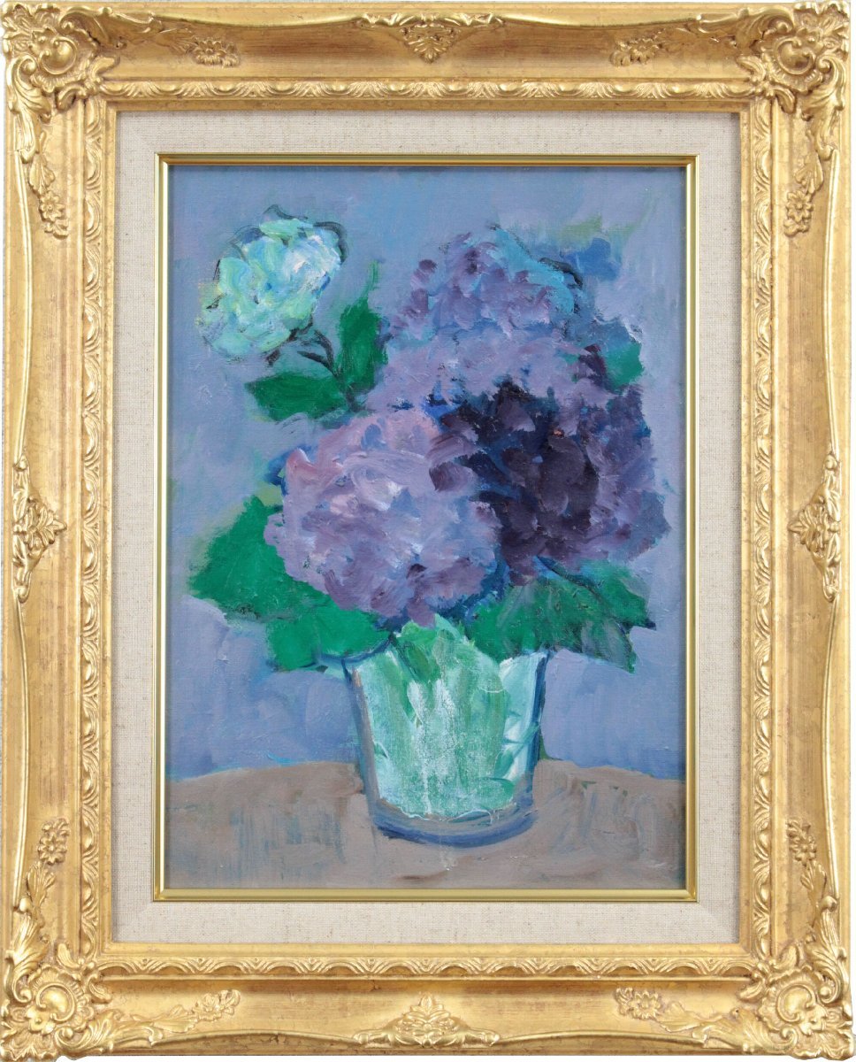 Artista desconocido Hortensia Pintura al óleo [Auténtica garantizada] Pintura - Galería Hokkaido, Cuadro, Pintura al óleo, Naturaleza muerta