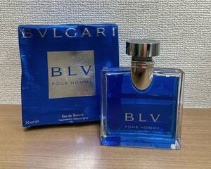 【BVLGARI ブルガリ BLV ブルー プールオム 香水 50ml】メンズ オードトワレ 箱付き/T62-288