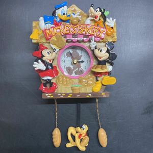 ディズニー MICKEY’S BAKERY 振り子時計 ミッキーマウス 壁掛け時計 レトロ 当時物 動作品 稀少 激レア 中古 現状品