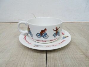 【USED/クリーニング済】 Curious George/おさるのジョージ 陶器 カップ&ソーサー 検索用⇒ ケーキ皿/スープカップ/マグカップ/E0211