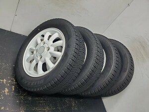 155/65R13 スタッドレス 冬タイヤ 4本 21年式 ブリヂストン VRX2 スズキ ラパン 希少ホイール付き レア 白 送料全国一律 T2341 