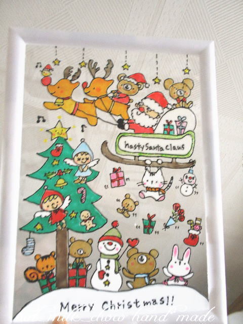 ★NO.A65★Stained glass style, A4 size, Christmas, Santa, present, tree, snowman, illustration, interior, handmade, miscellaneous goods, Handmade items, interior, miscellaneous goods, others