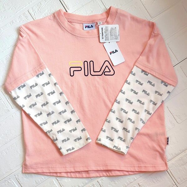 【新品】タグつき　FILA　フィラ　長袖 Tシャツ　ロンT　サイズ130　ピンク　ロゴタグ　ロゴ袖　女の子　かわいい　映え