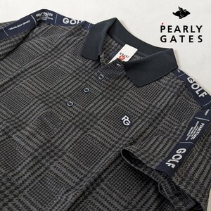 ★新品正規品 PEARLYGATES/パーリーゲイツメンズ グレンチェック柄 半袖ポロシャツ 5(L)　抜群の通気性、吸収速乾性　日本製