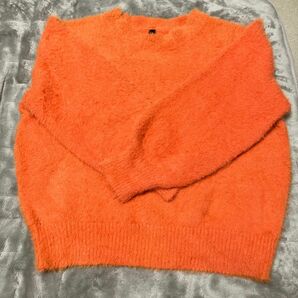 美品　オレンジ　シャギーニット セーター　Mサイズ　ニット　レディース　