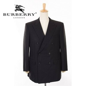 A4896/美品 秋冬 総裏 BURBERRY LONDON バーバリーロンドン ウール シルク ストライプ テーラード ダブル6Bジャケット BB7 黒/メンズ