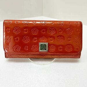 ☆CLATHAS クレイサス ベティ☆　長財布　L字ファスナー　エナメル　モノグラム　ロゴ金具　オレンジゴールド 【USED】0206A