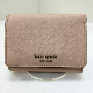 ◆kate spade ケイトスペード◆　三つ折り財布　サフィアーノレザー　小銭入れ＆定期入れ有　ライトピンク 【USED】0212