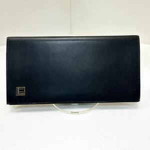 ☆良品☆ ◆dunhill ダンヒル◆　長財布　二つ折り　本革　小銭入れ無　通しマチ　ロゴ刻印　ブラック 【USED】0214A