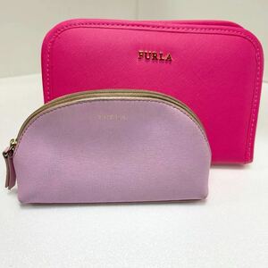 *FURLA Furla 2 позиций комплект * Mini сумка & мульти- кейс safia-no кожаный салон -ru розовый & розовый [USED]0215