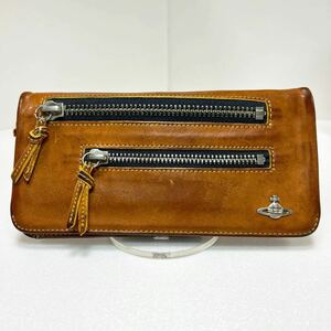 ★Vivienne Westwood ヴィヴィアン ウエストウッド★　長財布　二つ折り　本革　小銭入れ有　ロゴ刻印　ブラウン 【USED】0219