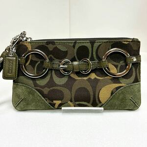 ☆良品☆ ◆COACH コーチ◆ ミニポーチ　リストレット　シグネチャー　キャンバス×スエード　ストラップ＆ロゴタグ付き 【USED】0219A