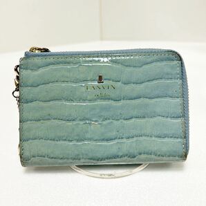 ◆LANVIN en Bleu ランバン オン ブルー◆ コインケース　定期入れ有　クロコ型押し　ライトブルー 【USED】0219B