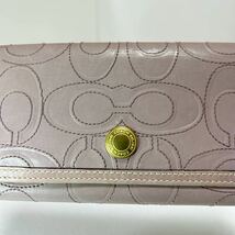 ◆COACH コーチ 長財布◆ エルゴ　ステッチ　スナップ式　レザー　小銭入れ有　ロゴ刻印　ライトパープル 【USED】0227_画像10