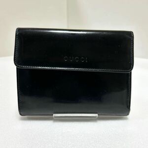 ★GUCCI グッチ 手帳カバー★　エナメル　パテント　6穴 リング10㎜　ブラック　MADE IN ITALY　シリアルナンバー有 【USED】0229B