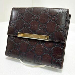 ★GUCCI グッチ★　折り財布　GG柄　グッチシマ　ゴールドプレート　Wホック　ブラウン 112664・0416 【USED】1130