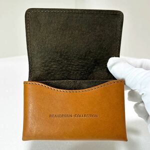 ☆美品☆ ◆BEAU DESSIN ボーデッサン◆ カードケース　名刺入れ　本革　ロゴ刻印　キャメル　MADE IN JAPAN 【USED】0229A