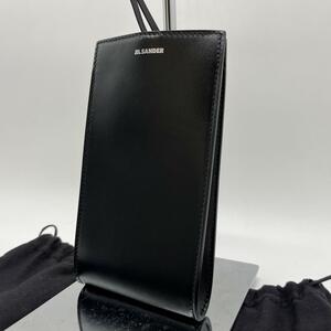 極美品 JIL SANDER ジルサンダー ショルダーバッグ スマホショルダー フォンポーチ サコッシュ 黒 ブラック カーフレザー タングル