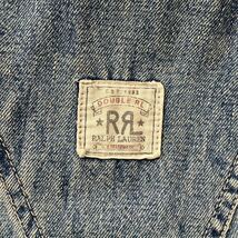 【90s】RRL Ralph Lauren ラルフローレン デニムオーバーオール USA製 サイズ34 三つ星タグ インディゴブルー_画像9