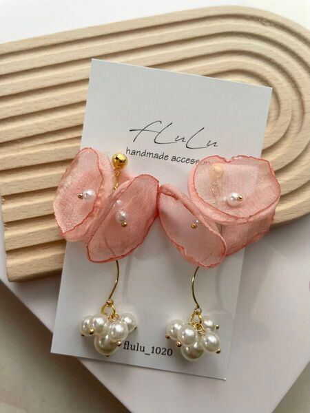 シフォンフラワーピアス イヤリング ハンドメイドピアス