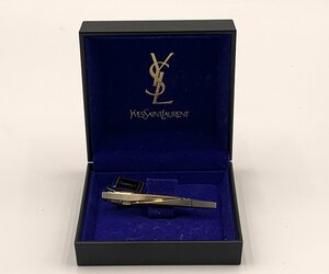 □★【未使用保管品】イヴサンローラン ネクタイピン ゴールド×シルバー YSL ケース付き (S0225)