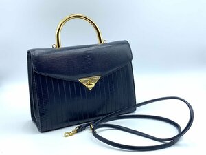 ■△【新品未使用品】HIROKO KOSHINO ハンドバッグ ショルダー2way 本革 牛革 レディース ネイビー×ゴールド＊*卒入式に*＊ (S0217)