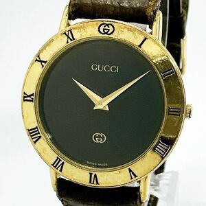 02103 グッチ GUCCI 稼働品 3000M メンズ 腕時計 クォーツ 電池式 QZ 革ベルト レザー オールドグッチ ヴィンテージ