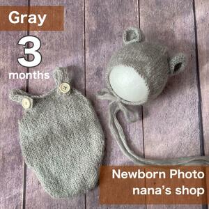  gray!3 months .. ear hat ... costume new bo-n photo costume bonnet 