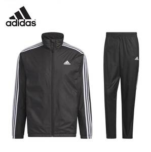 新品 adidas 【XL】ウィンドブレーカー セットアップ 裏起毛 アディダス 防寒 上下 上着 長ズボン ウインド ナイロン ジャージ O 7335 黒