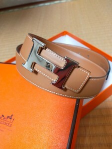 エルメス　ベルト　リバーシブル　HERMES　ブラウン　キャメル　メンズ　レディース　バックル　シルバー　M　Ｌ　サイズ　75