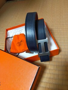 エルメス　HERMES　メンズ　レディース　バックル　ベルト　リバーシブル　シルバー　ダークブルー　ブラウン　XS　S　サイズ　65