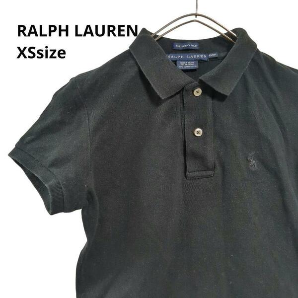 RALPH LAUREN 半袖ポロシャツロゴ刺繍黒レディースXS f1