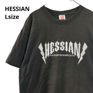 HESSIANバンドT　ヘビメタバンドロックライブフェス半袖　黒メンズL　c6